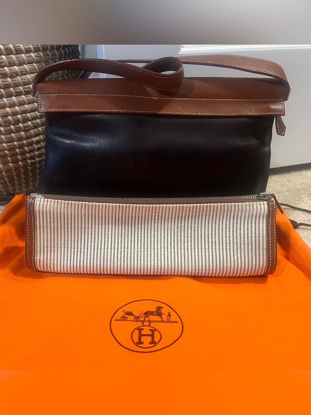 Hermès vintage Yeoh Leather Two-Tone shoulder Bag full set